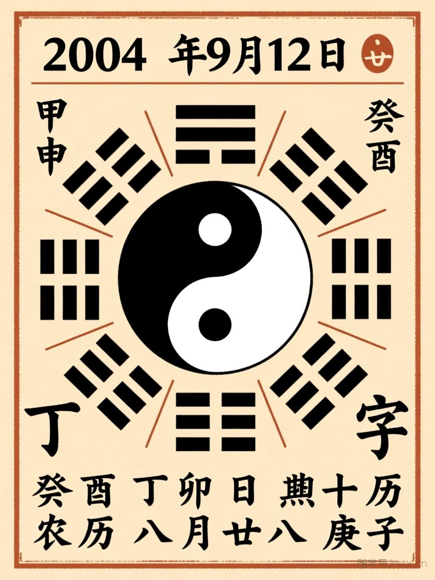 2004年9月12日生辰八字，2004年9月12日农历是多少